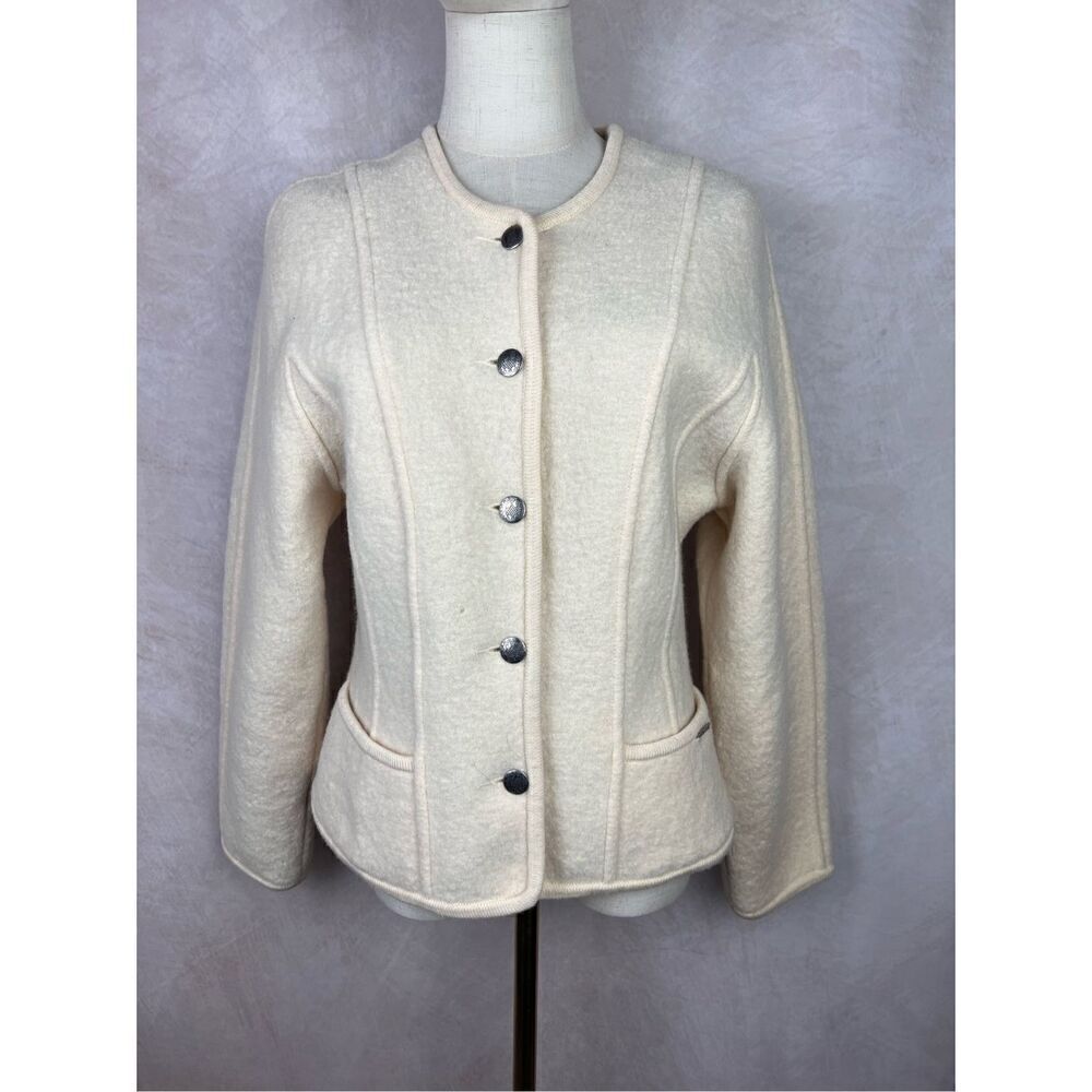 Geiger 100% Cream Wool Coat Medium Small - READ